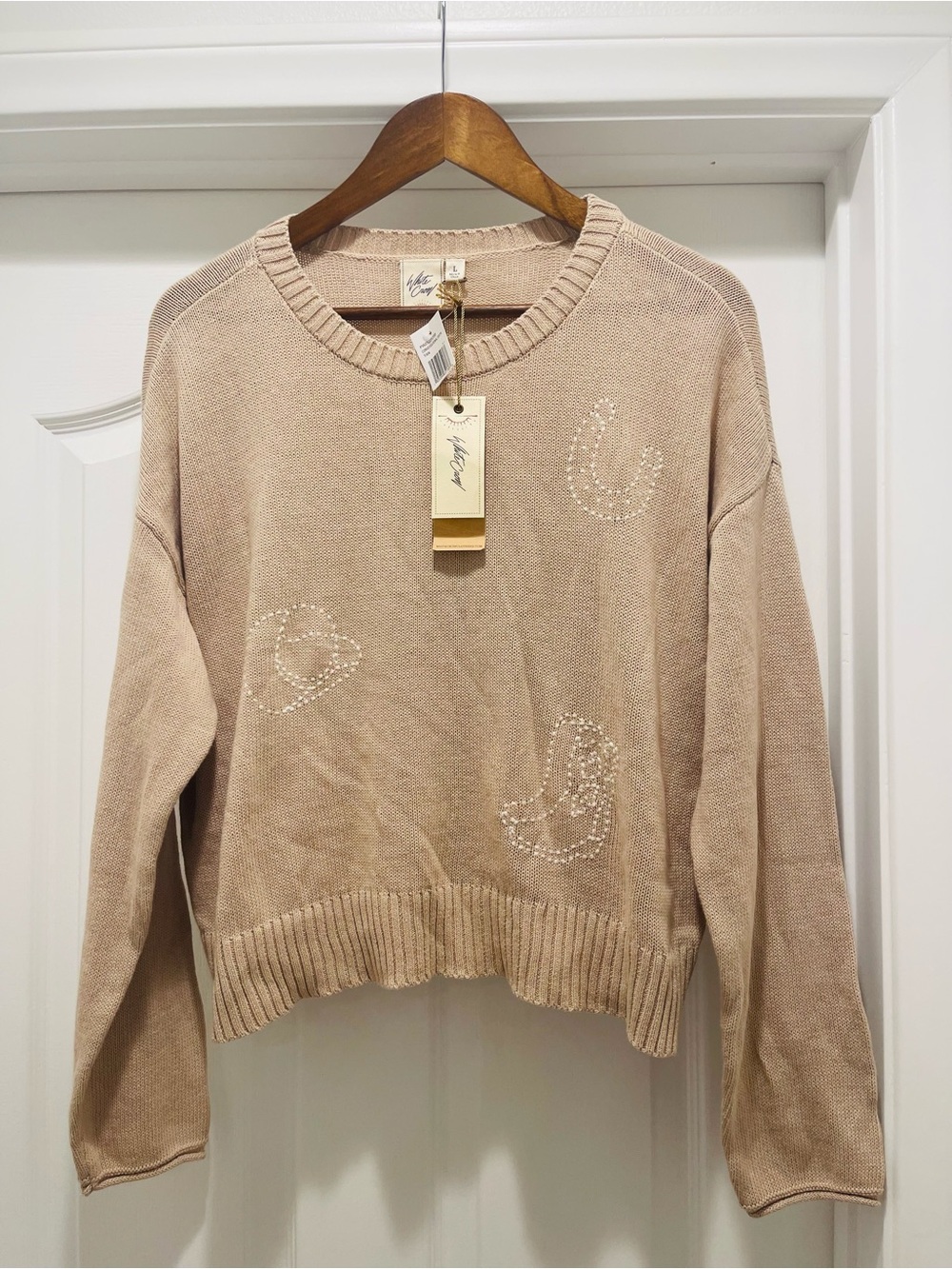 White Crow Beige Crewneck Sweater with Subtle Embellishments